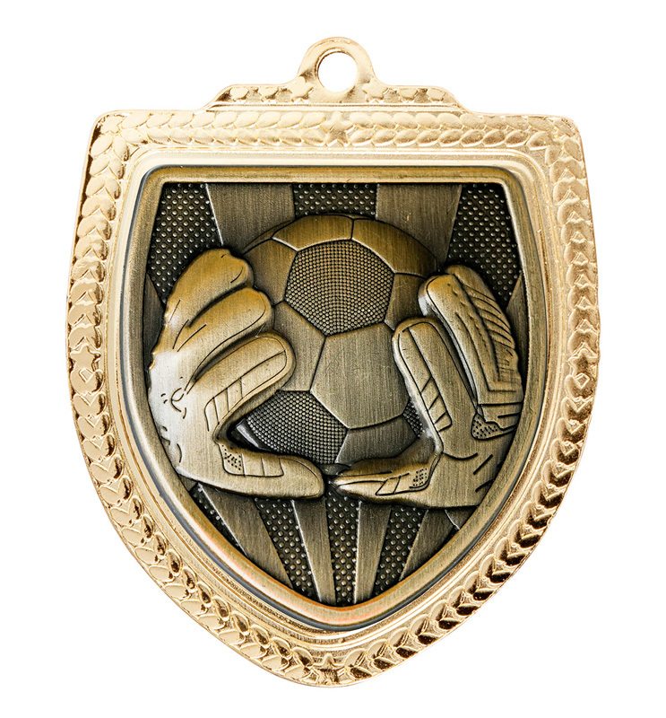 Gold goalkeeper shield medal