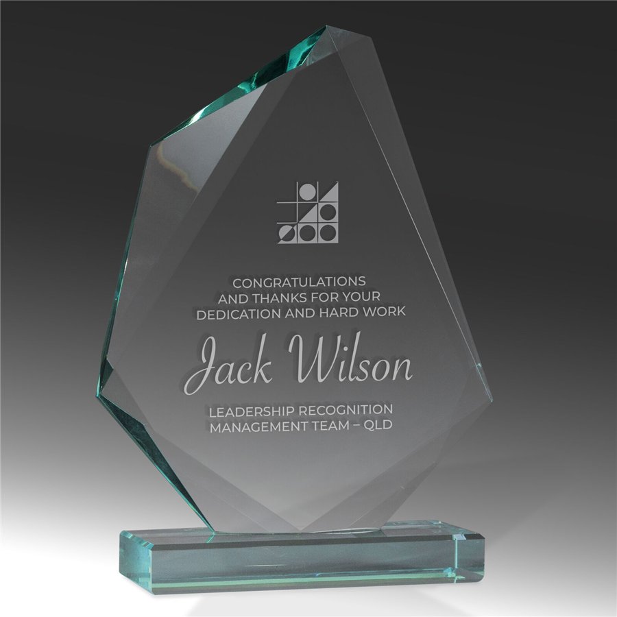 Engraved jade glass award