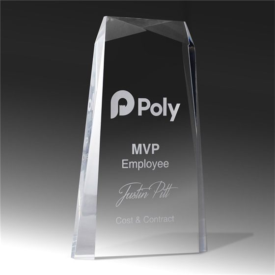 Faceted crystal corporate award with engraved logo and name