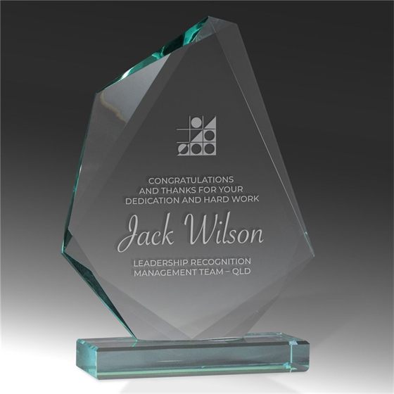 Engraved jade glass award
