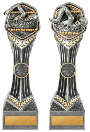 Falcon Tower trophies, male and female swimmers