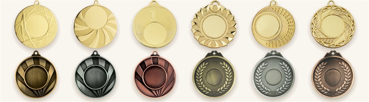 A selection of gold, silver and bronze school medals