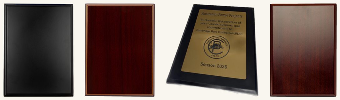 Black and rosewood plaques, with an engraved sponsor plaque example